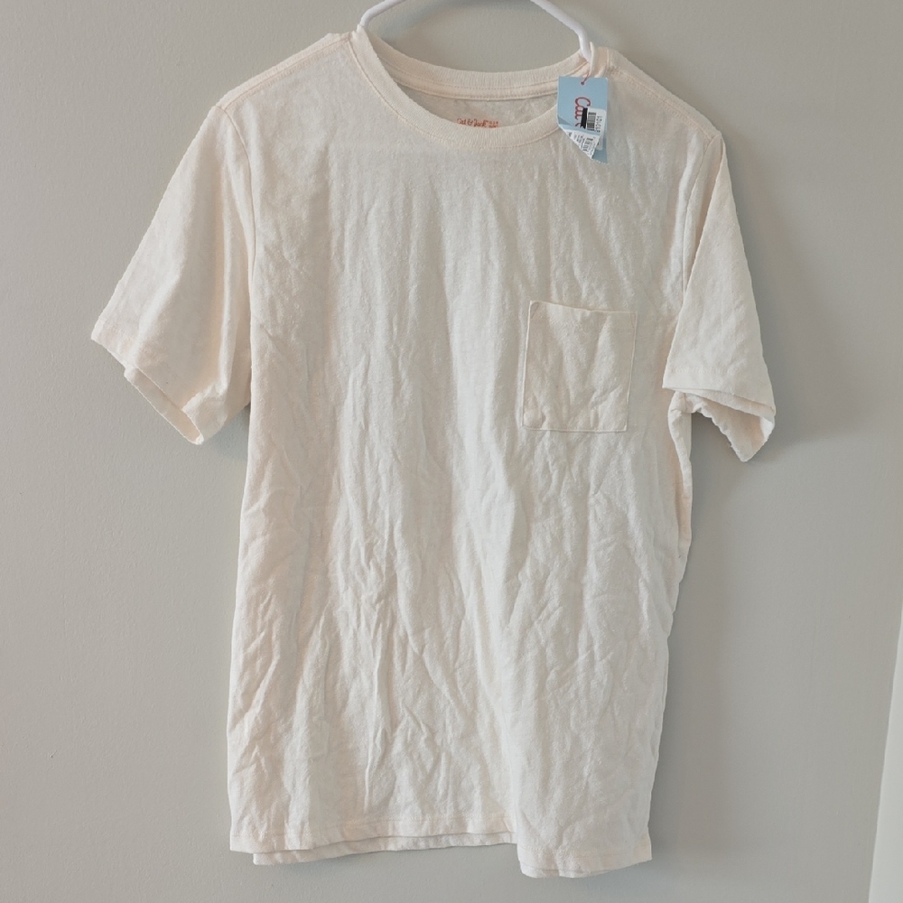 Cat & Jack Boys Cream White Pocket T Shirt Size XL 14 Husky